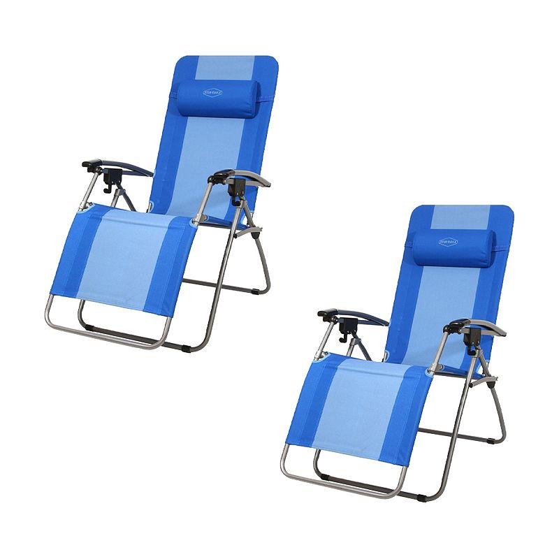 Kamp-Rite Folding Reclining Zero Gravity Chair w/ Headrest Pillow， Blue (2 Pack)