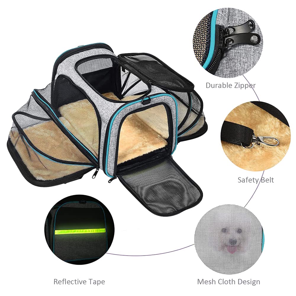 Pet Carrier Airline Approved W/Ventilation， Expandable Foldable Soft-Sided Pet Carrier， Pet Travel Bag for Cats Dogs