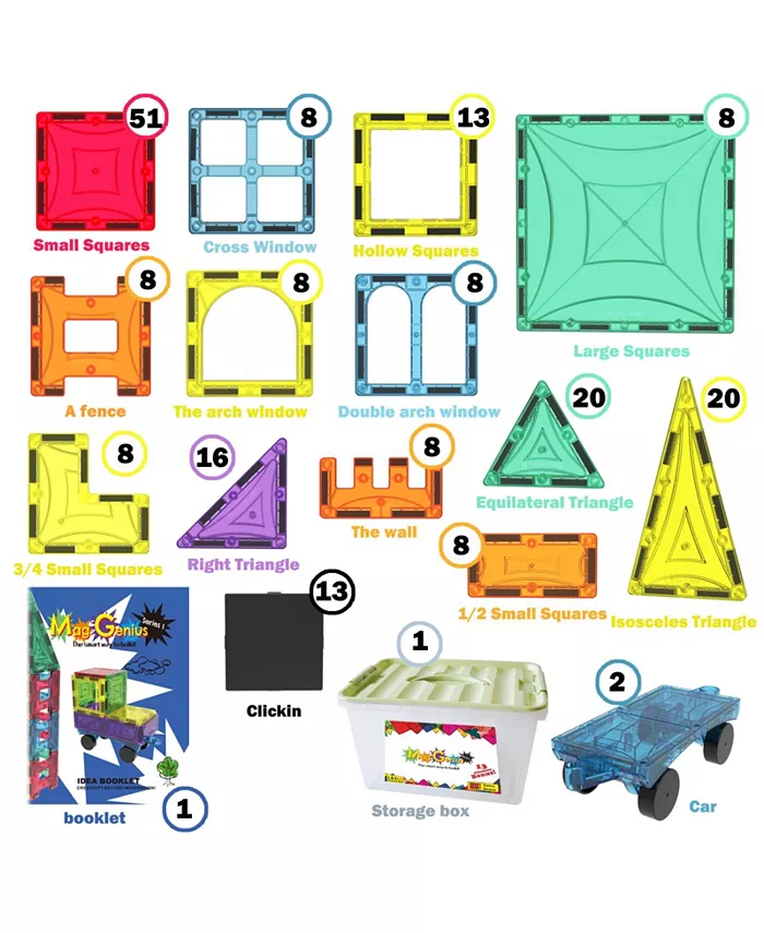 Mag-Genius 182 Piece Magnetic Building Block Set Plus 17 Bonus Pieces