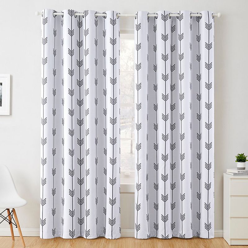 THD Arrow Print Thermal Room Darkening Blackout Energy Efficient Window Curtain Grommet Top Panels - Set of 2