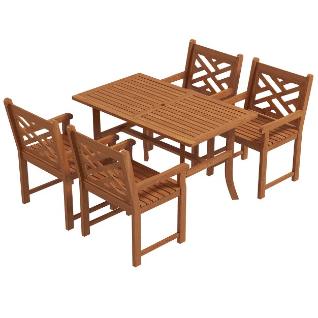 Outsunny Outdoor Patio Dining Set 4 Seater Wood Dining Table And Chairs For Backyard Conservatory Garden Poolside Deck Teak