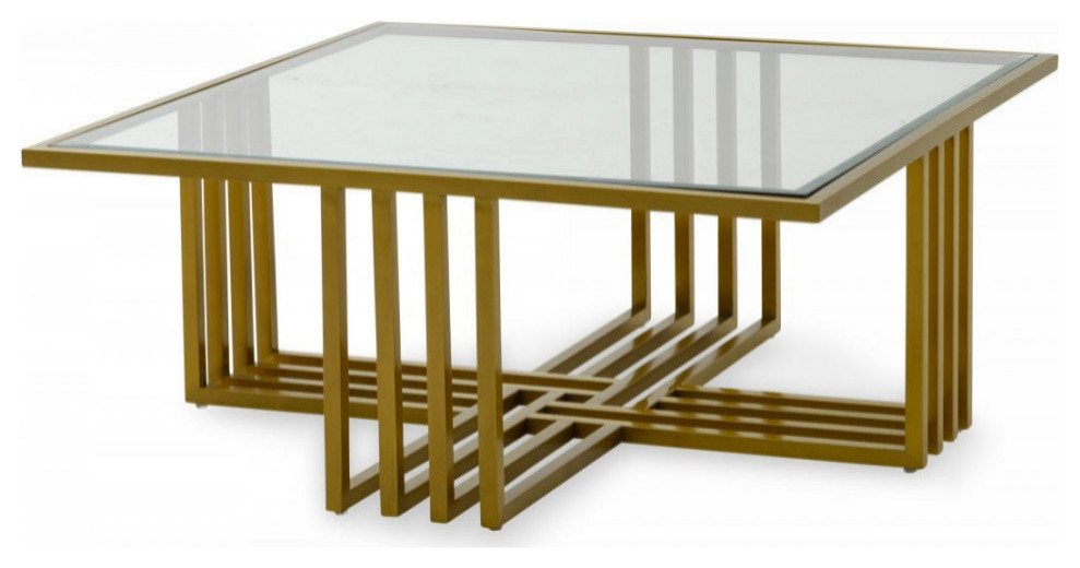 Vasiliki Glam Clear Glass and Gold Glass Coffee Table   Contemporary   Coffee Tables   by Rustic Home Furniture Deco  Houzz