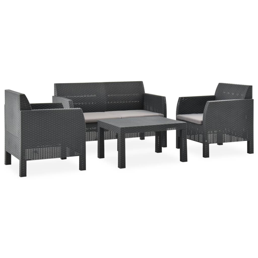 4 Piece Patio Lounge Set with Cushions PP Rattan Anthracite