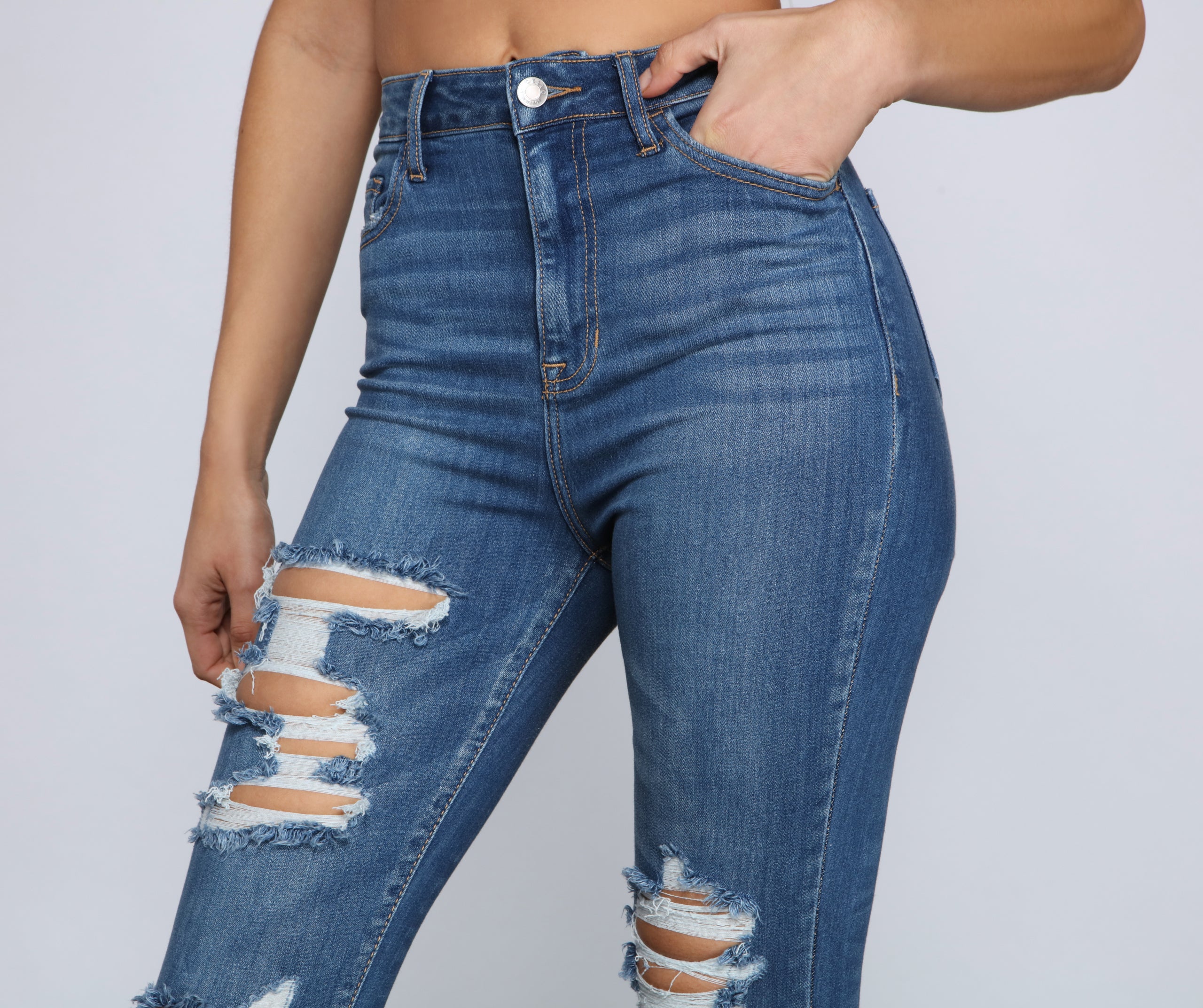 Classic High Rise Super Skinny Destructed Jeans