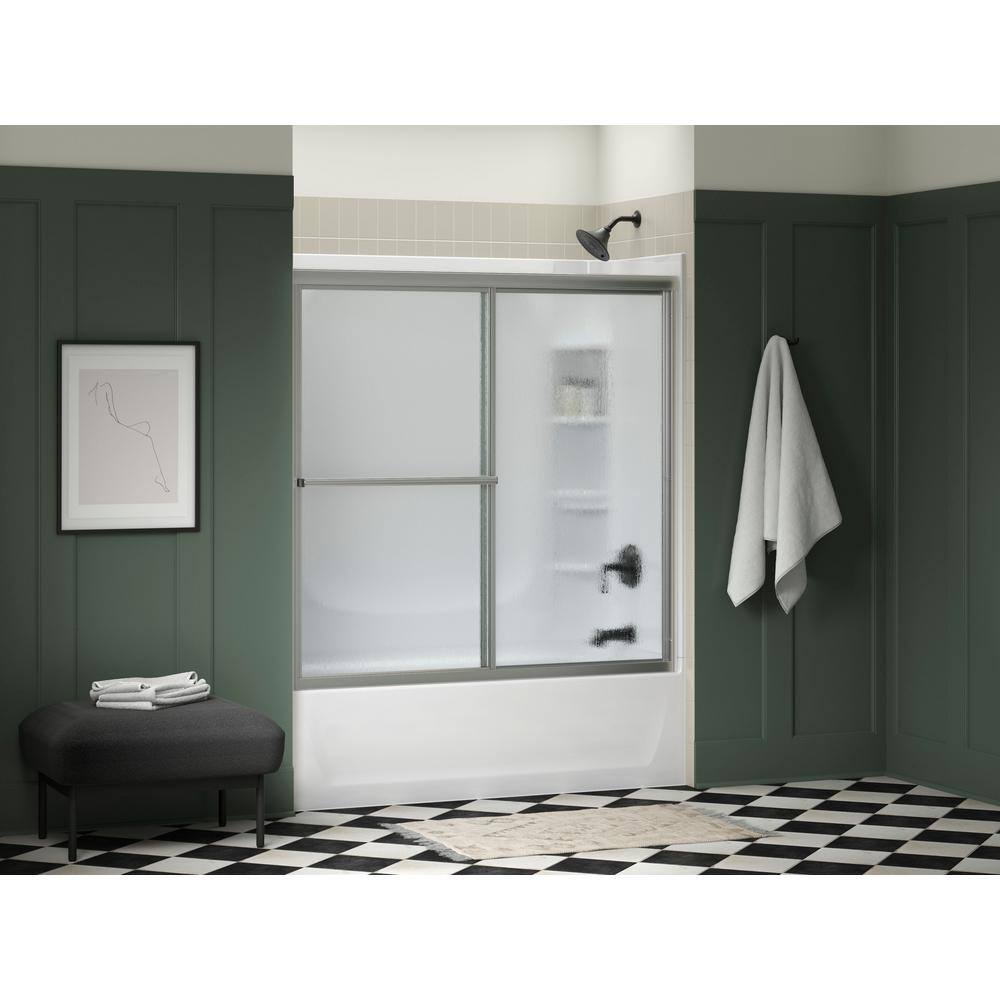 Sterling Deluxe 59-38 in. x 56-14 in. Framed Sliding Tub Door in Silver with Rain Glass Texture 5906-59S