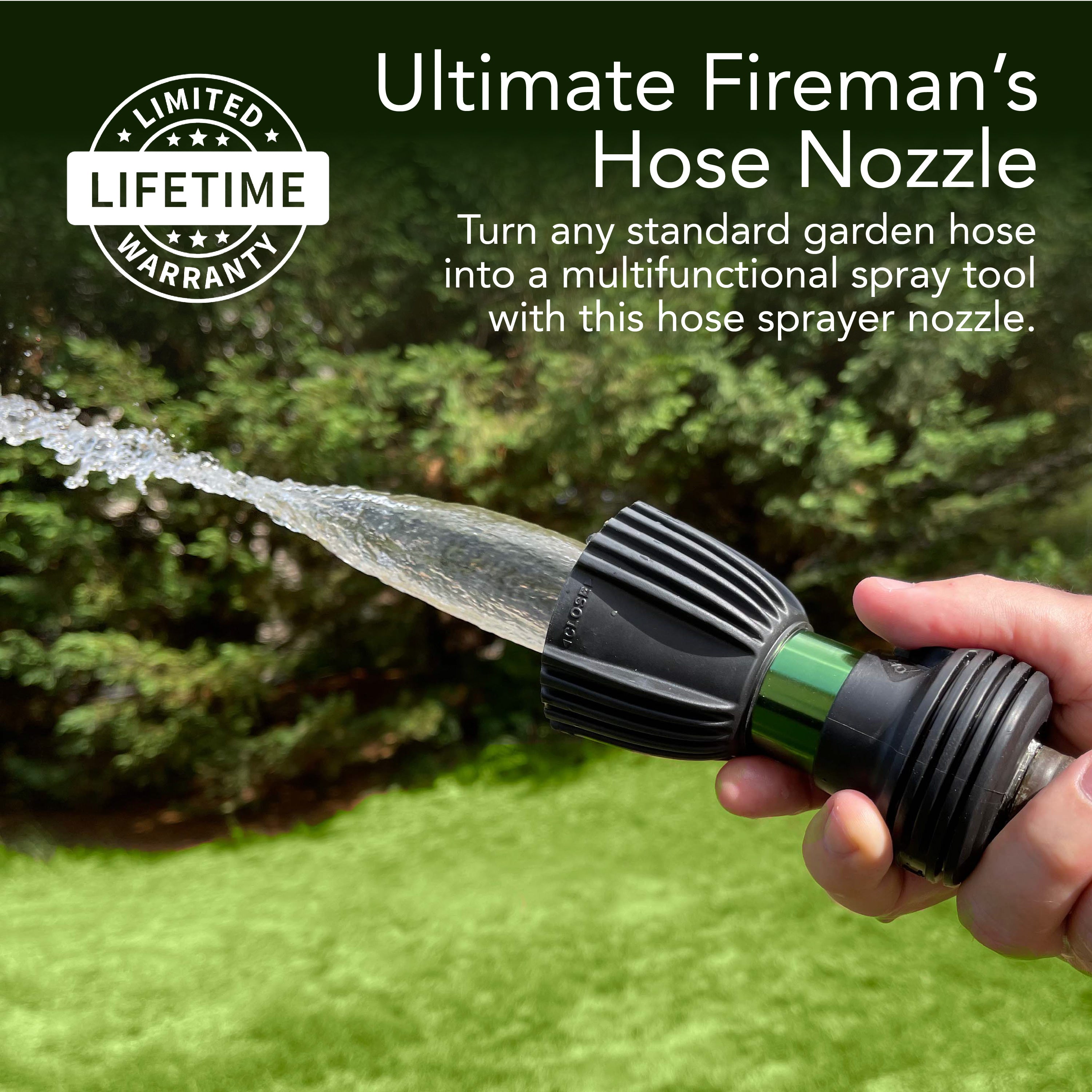 Ultimate Fireman?s 5 Spray Pattern Water Hose Nozzle with Built-in Shutoff Valve- from Powerful Water Jet for Heavy Duty Cleaning to Soft Sprayer for Watering a Lawn or Garden Flowers - Sage Green