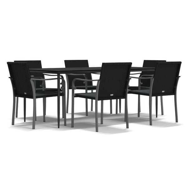 vidaXL Patio Dining Set Table and Chair with Cushions Poly Rattan and Steel