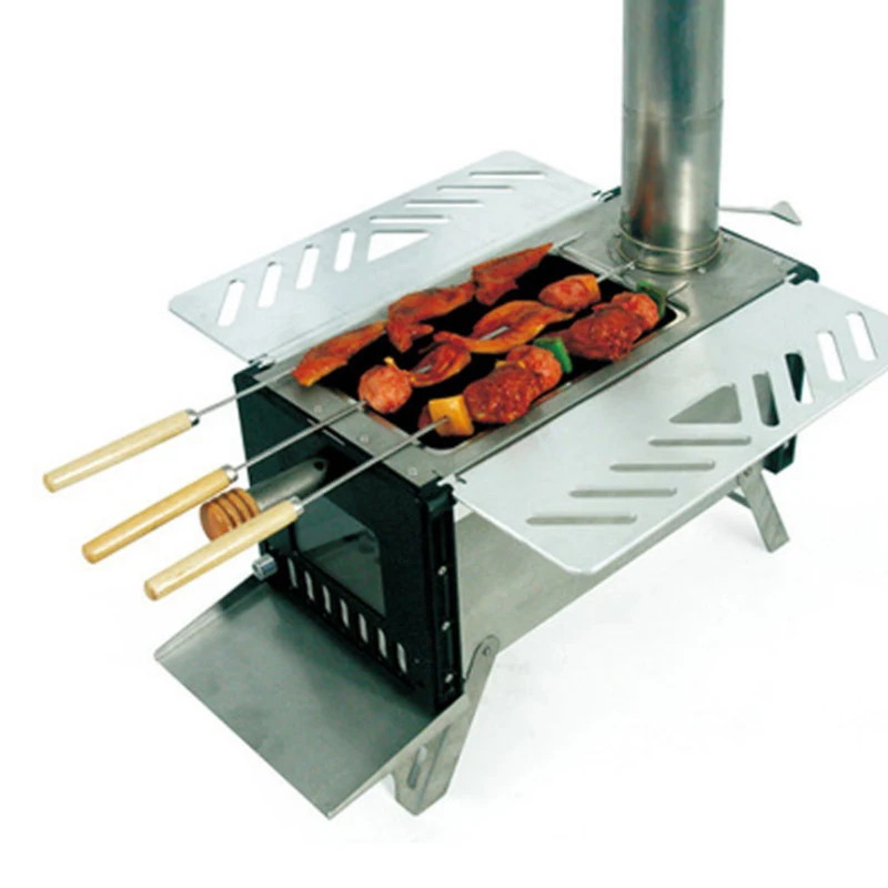 Stainless steel wood burning tent stove for outdoor cooking