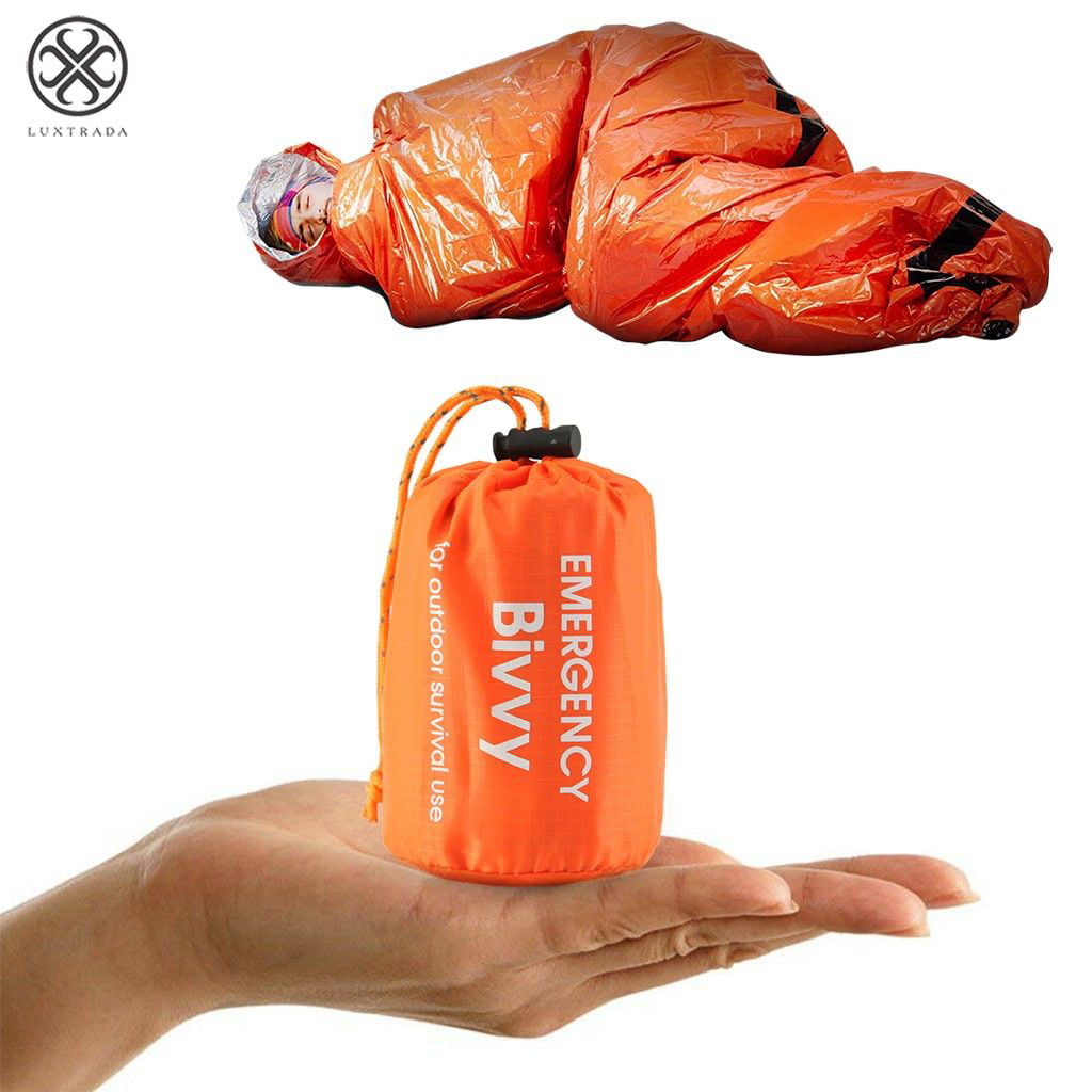 Luxtrada Emergency Survival Sleeping Bag Lightweight Waterproof Thermal Emergency Blanket Bivy Sack with Portable Drawstring Bag for Outdoor Adventure, Camping, Hiking, Orange