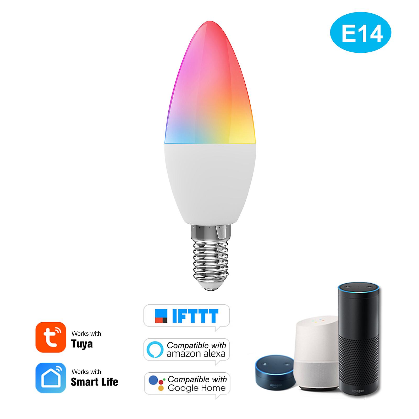 Beige 5 Wifi Smart Bulb Rgb+w+c Led Candle Bulb 5w E14 Dimmable Light Phone App Smartlife/tuya Remote Control Compatible With Alexa Google Home For Vo