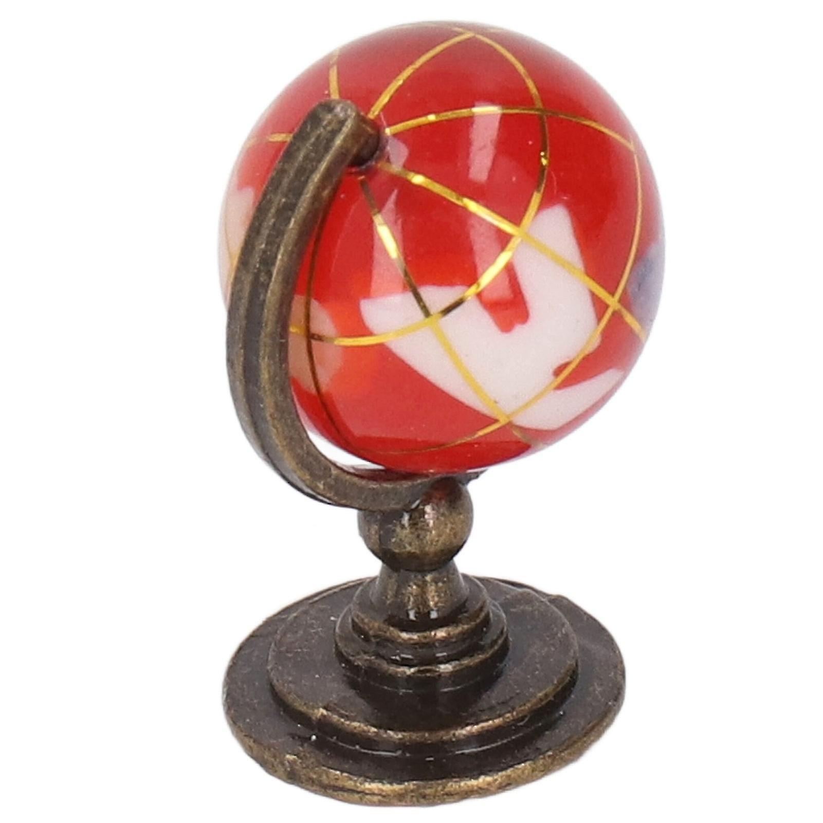 Simulation Mini Globe Safe Tasteless Vibrant Colors Educational Dollhouse Miniature Globe for 1:12 Dollhouses Red Ball Copper Base