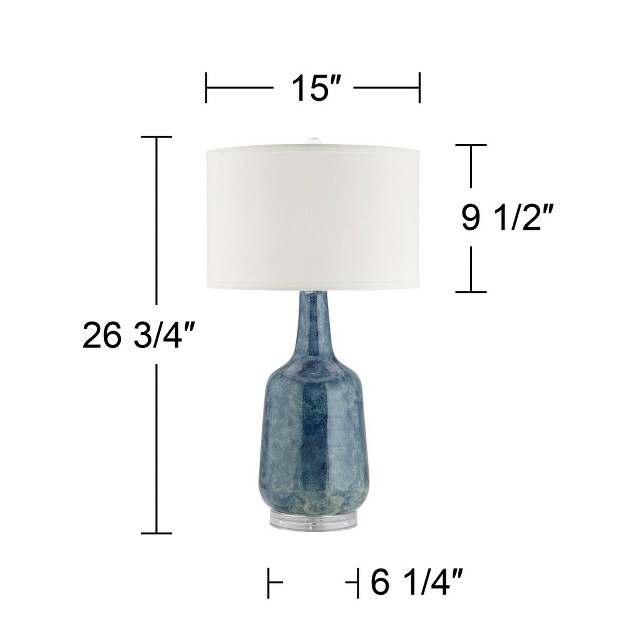 High Blue Ceramic Off White Drum Shade For Bedroom Living Room Bedside Nightstand Office Kids