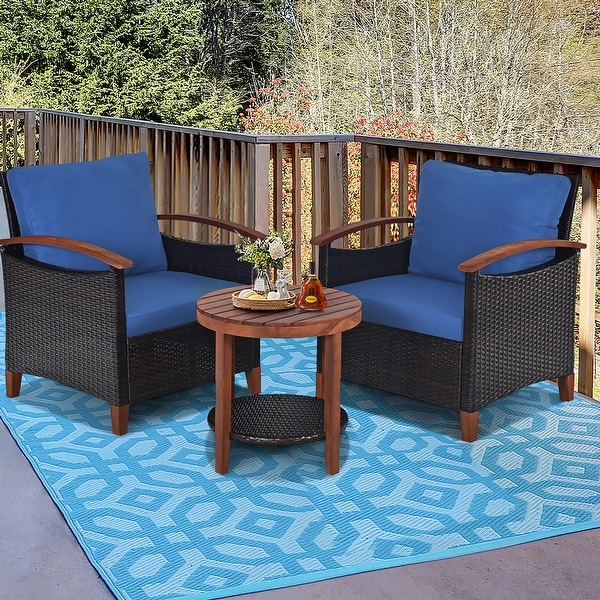 3PCS Patio Furniture Set Rattan Outdoor Sofa and Side Table