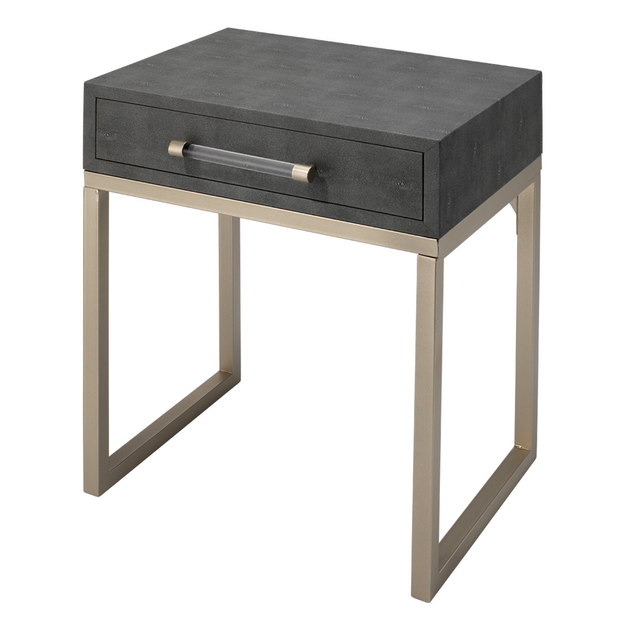 Side Table with One Drawer and Metal Base， Gray