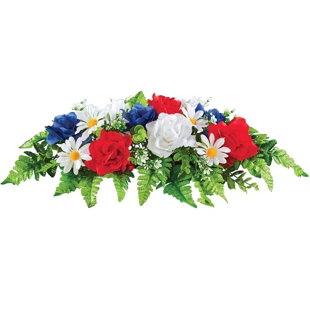 Collections Etc Patriotic Artificial Memorial Flowers Arrangement 20 X 9 X 10.5