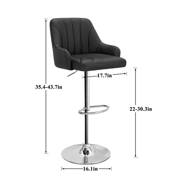 Adjustable Armless Swivel PU Leather Bar Stools Chrome Air Lift Counter Height Stools Set of 2