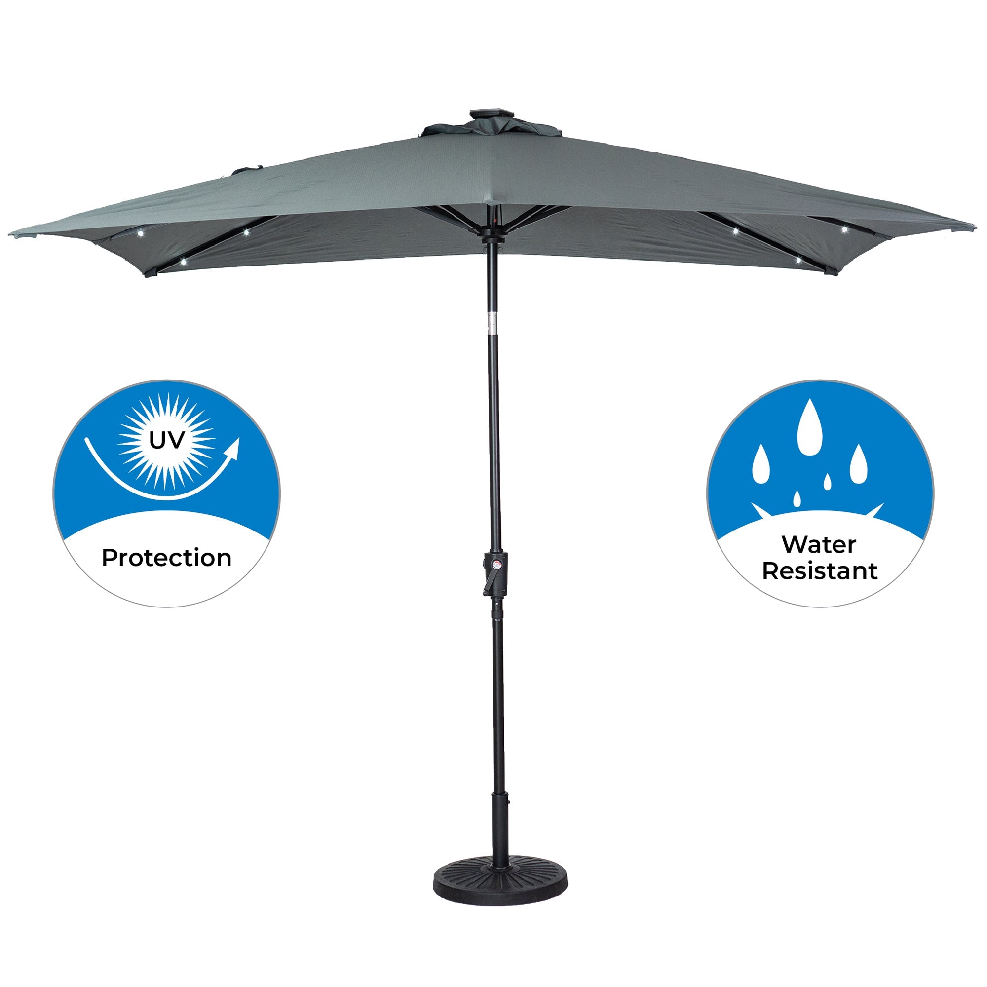 SunRay 9' x 7' Rectangular Patio LED Umbrella Solar Powered w/Crank & Tilt Outdoor Umbrella, Grey