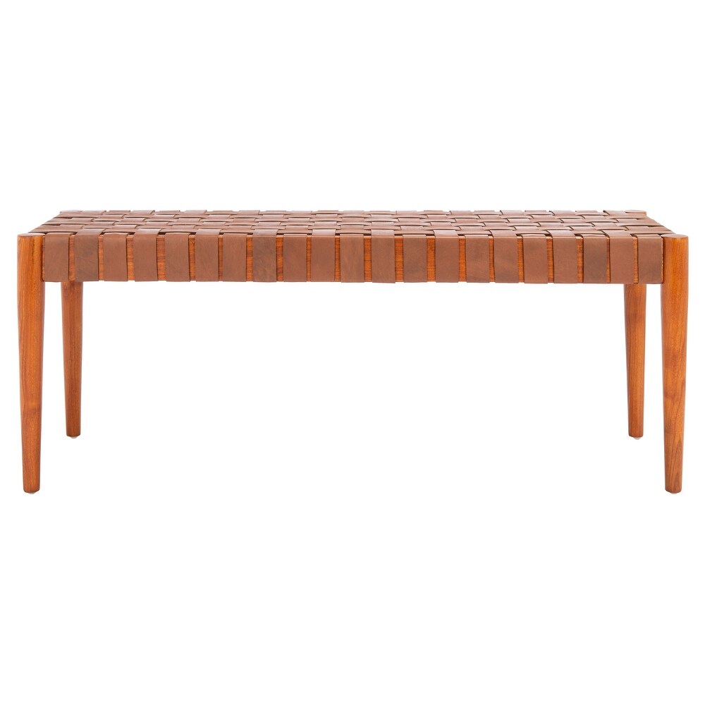 SAFAVIEH  Amalia Wood and Leather Bench.