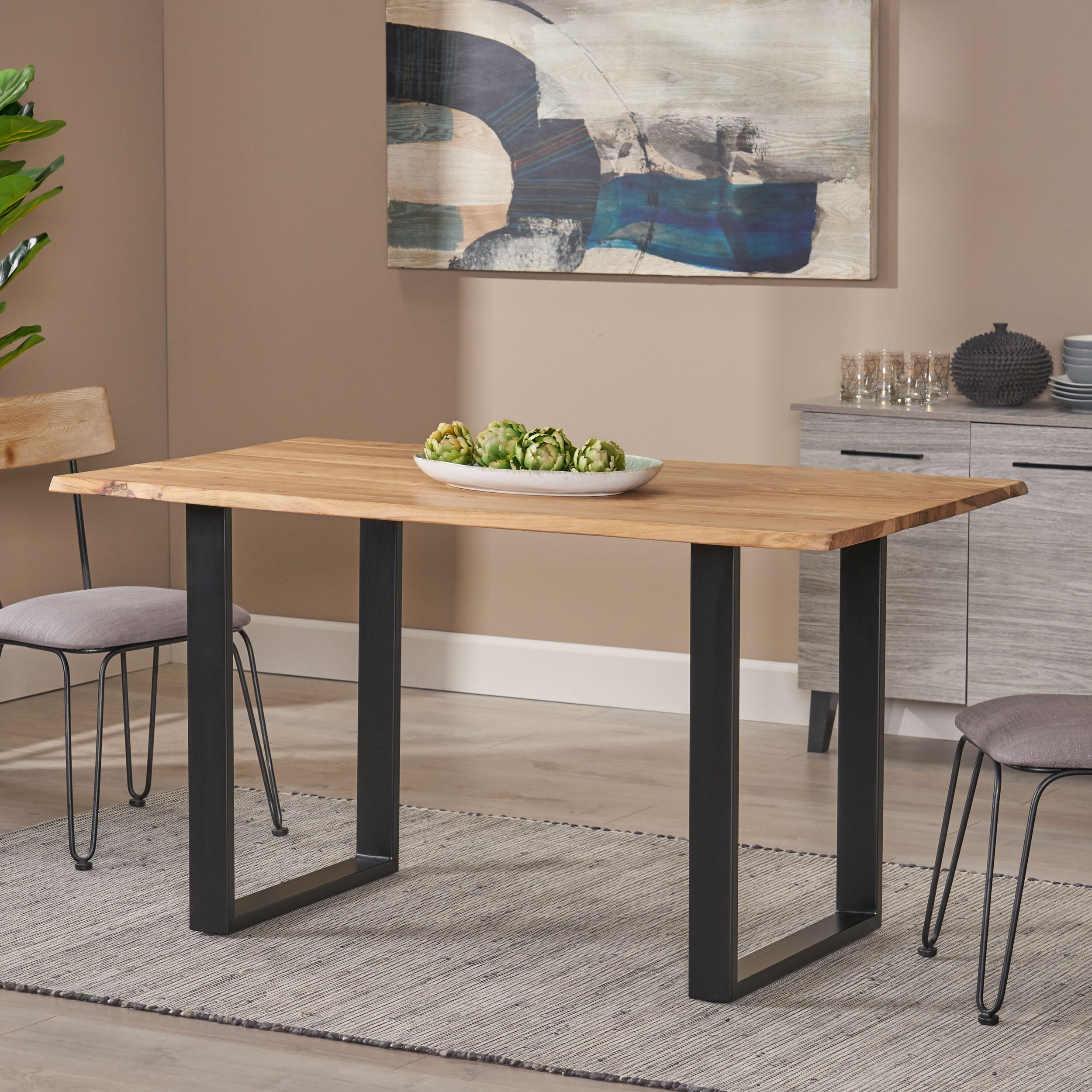 Melia Modern Industrial Acacia Wood Dining Table