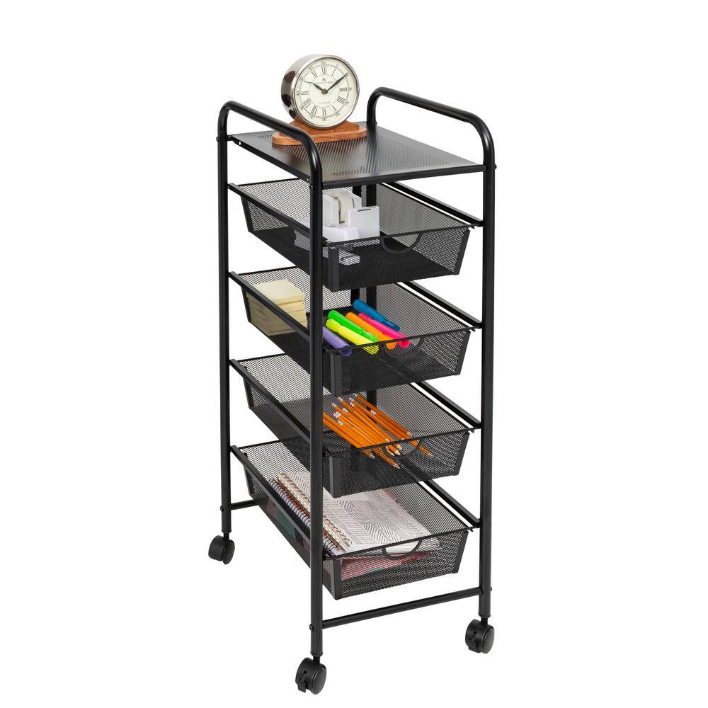 Honey-Can-Do 4-Tier Steel 4-Wheeled Utility Cart in Black CRT-09588