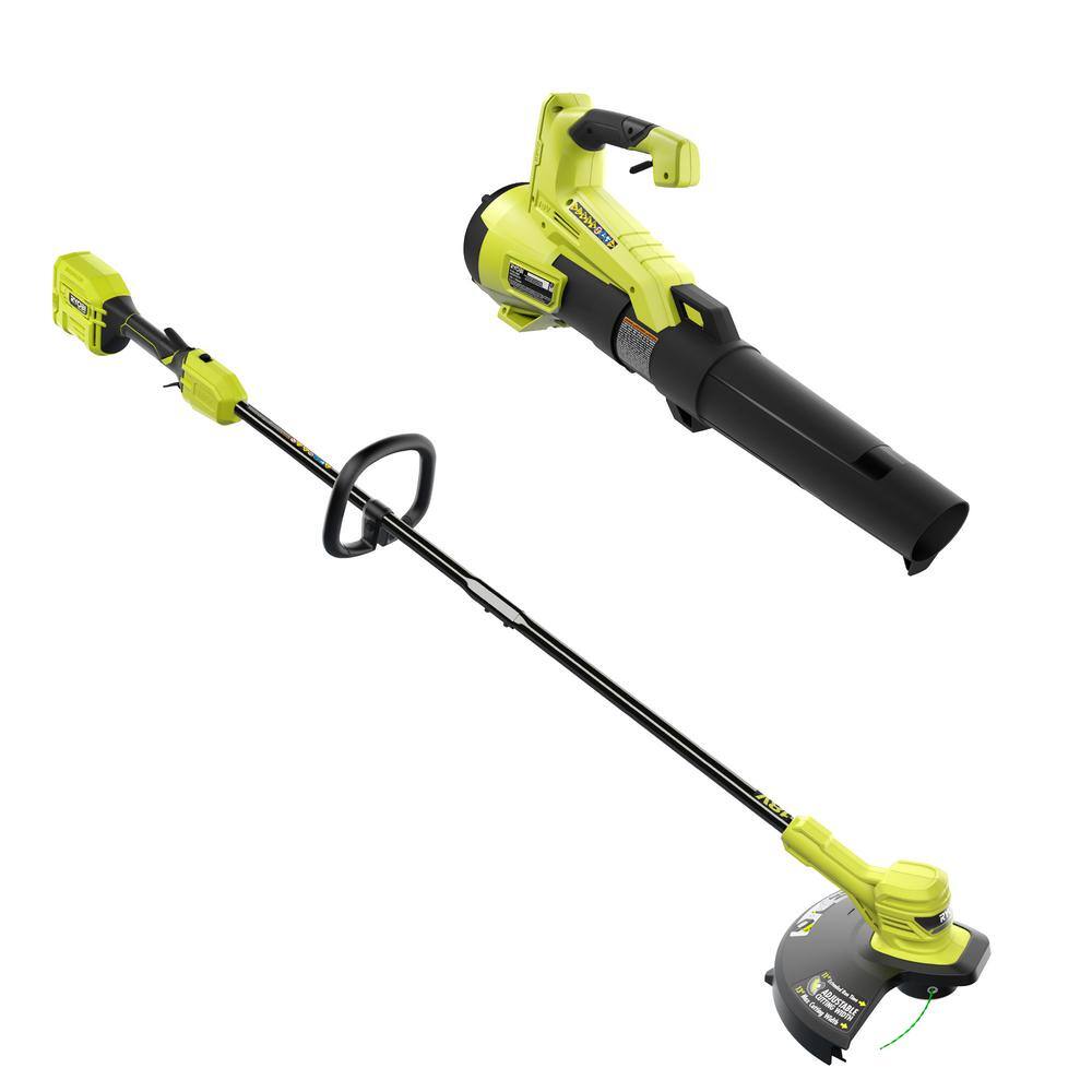 RYOBI ONE+ HP 18V Brushless Cordless String Trimmer and Leaf Blower with Extra 5-Pack of Spools 4.0 Ah Battery and Charger P20121-AC5