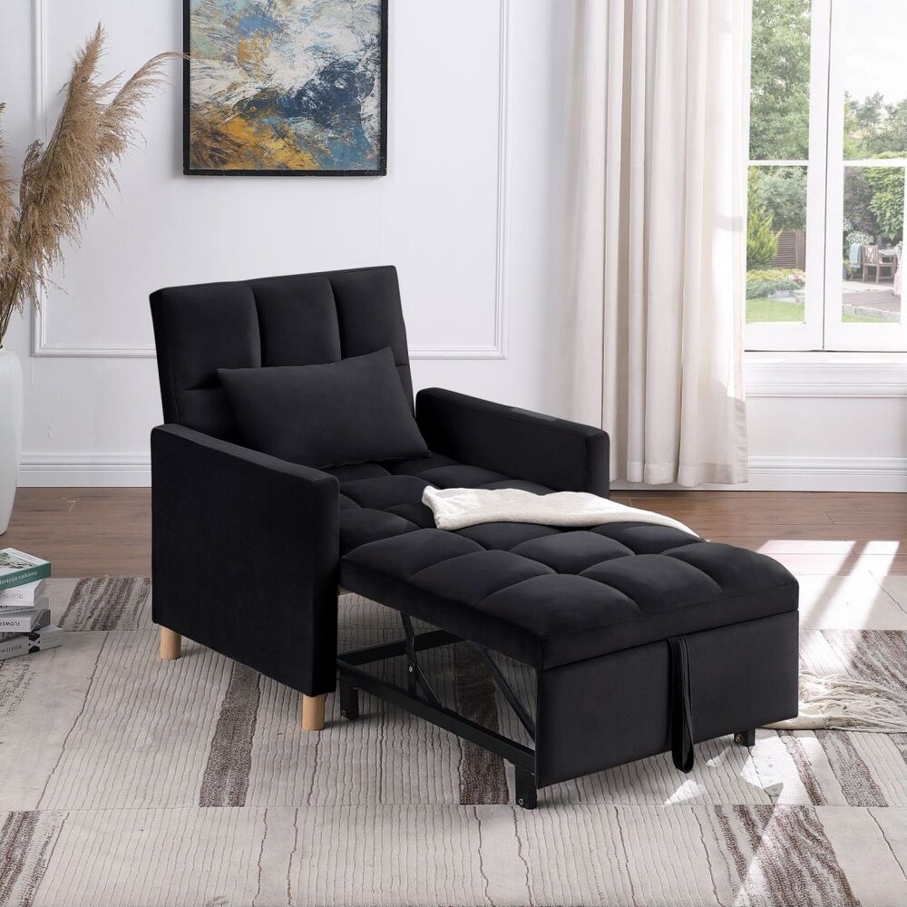 Convertible velvet Fabric Sleeper Sofa Chair Bed with Pillow