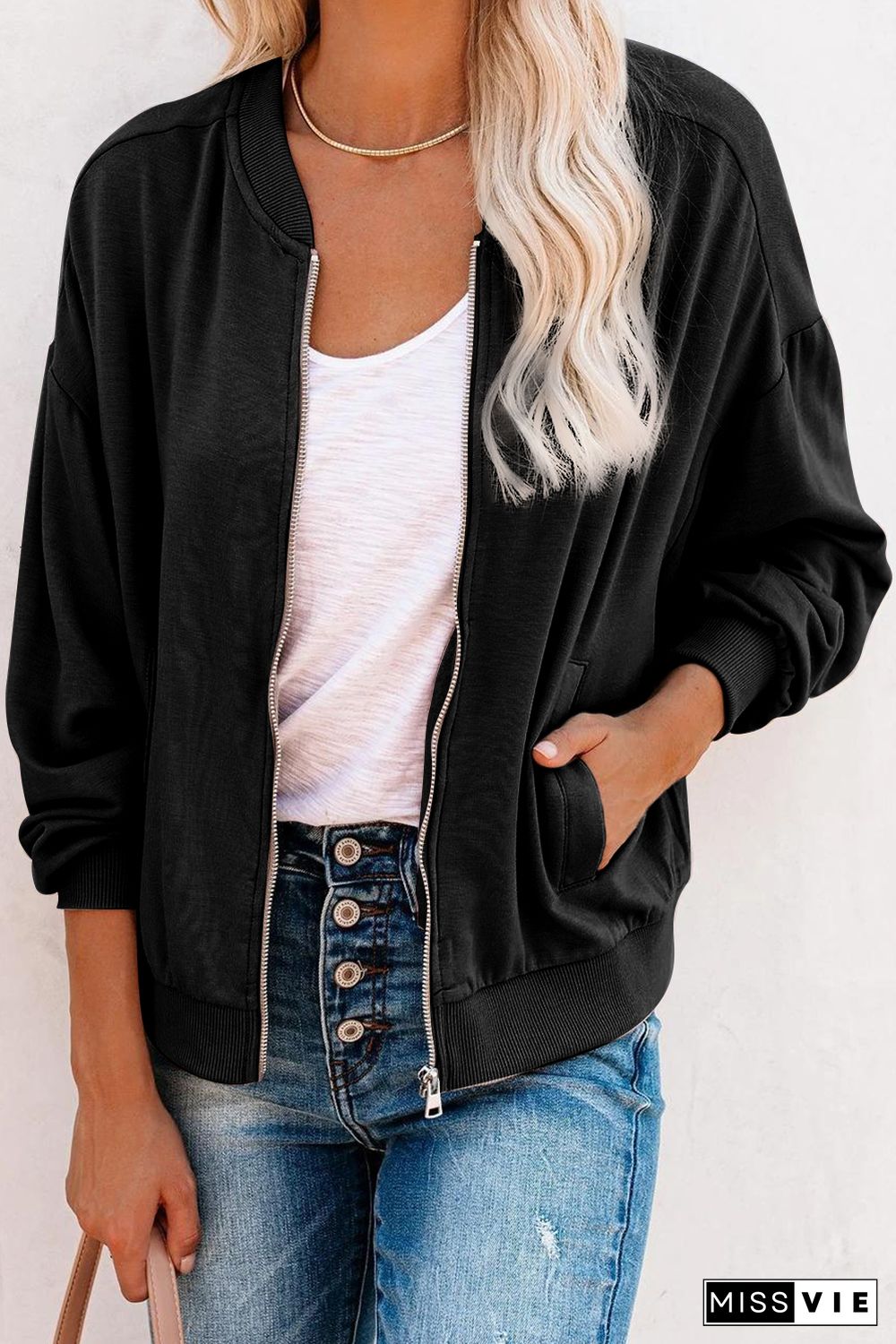 Black Zip-up Jacket with Pocket