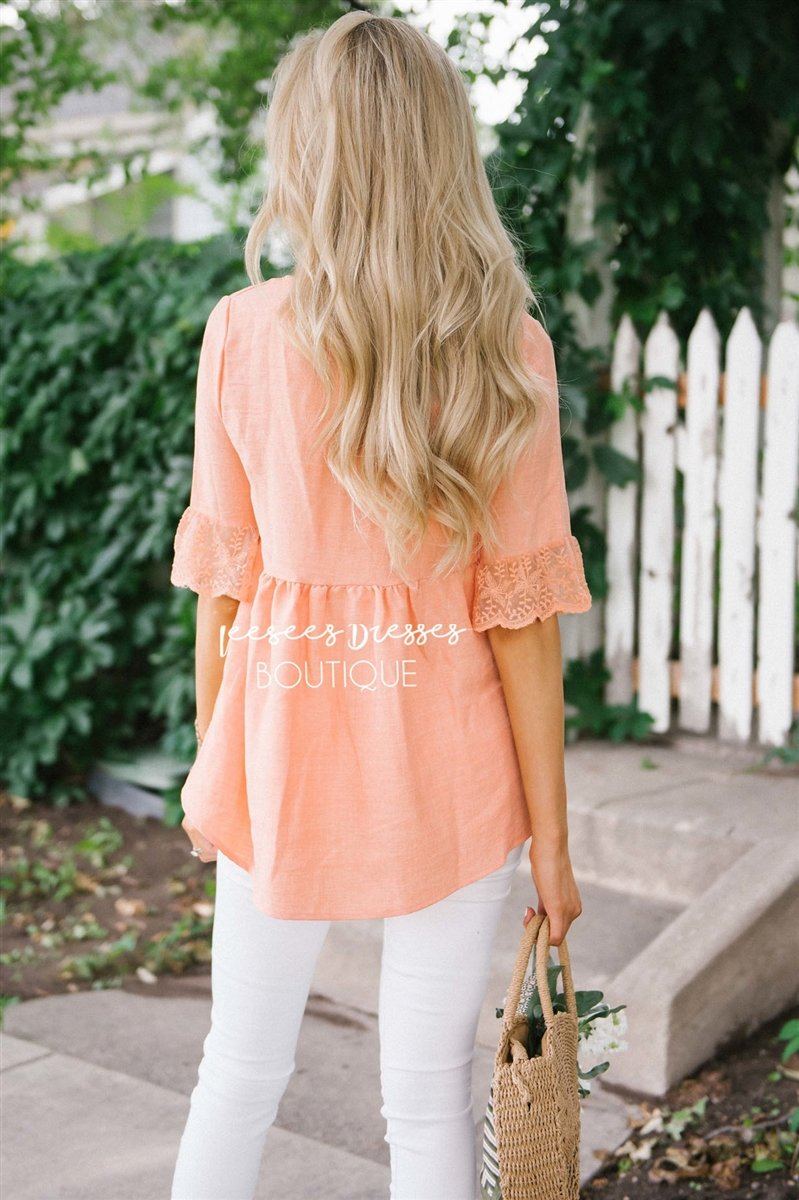 Button Front Lace Bell Sleeve Top