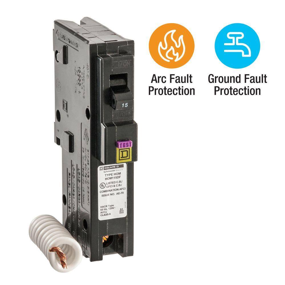 Square D Homeline 15 Amp Single-Pole Dual Function (CAFCI and GFCI) Circuit Breaker HOM115DFC