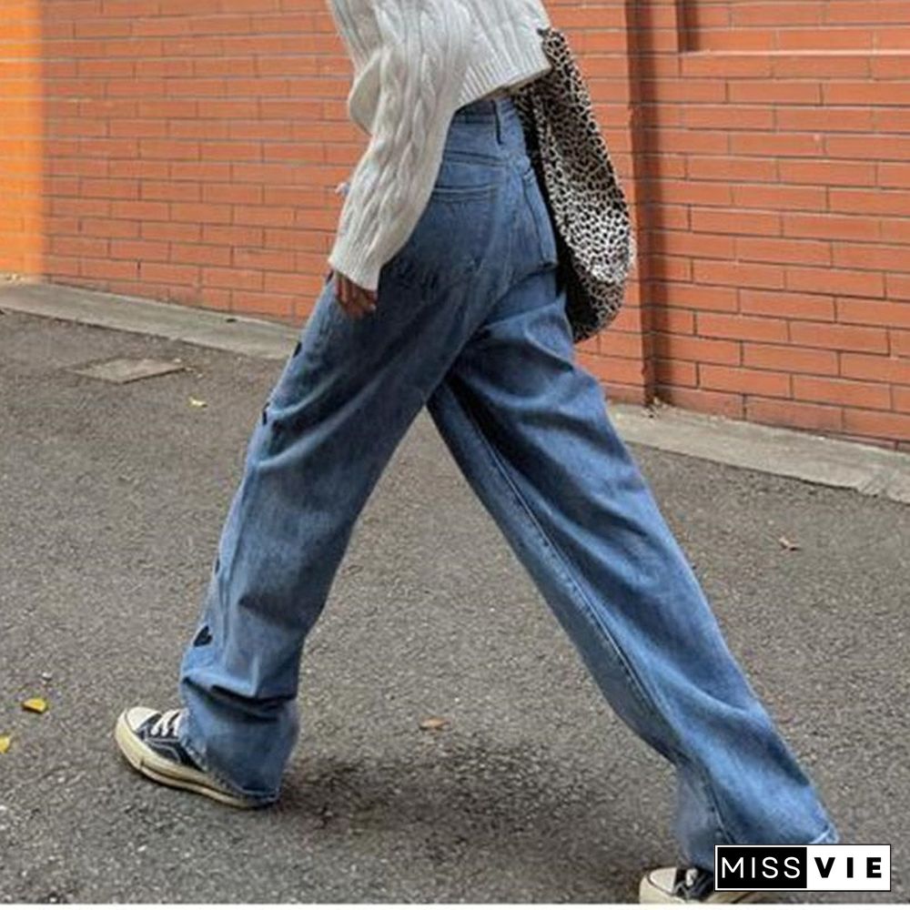 Woman Jeans High Waist Clothes Wide Leg Denim Clothing Blue Streetwear Vintage Quality Fashion Harajuku Straight Pants