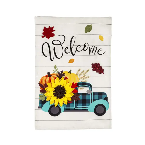 Evergreen Enterprises Fall Plaid Truck Garden Flag