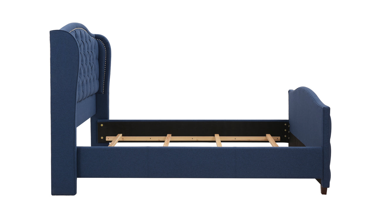 Marcella Tufted Wingback Queen Bed Dark Sapphire Blue