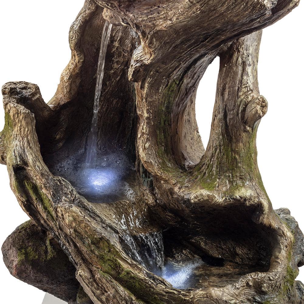 Alpine Corporation 41 in. Tall Outdoor Rainforest Curved Log Water Fountain with LED Lights WIN454