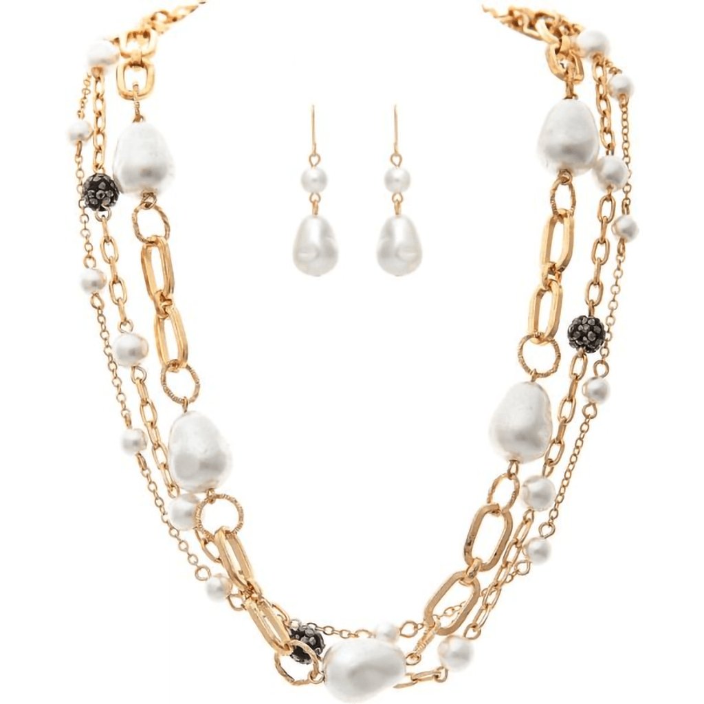 Rain  Gold White Faux Pearl Baubles Necklace Set