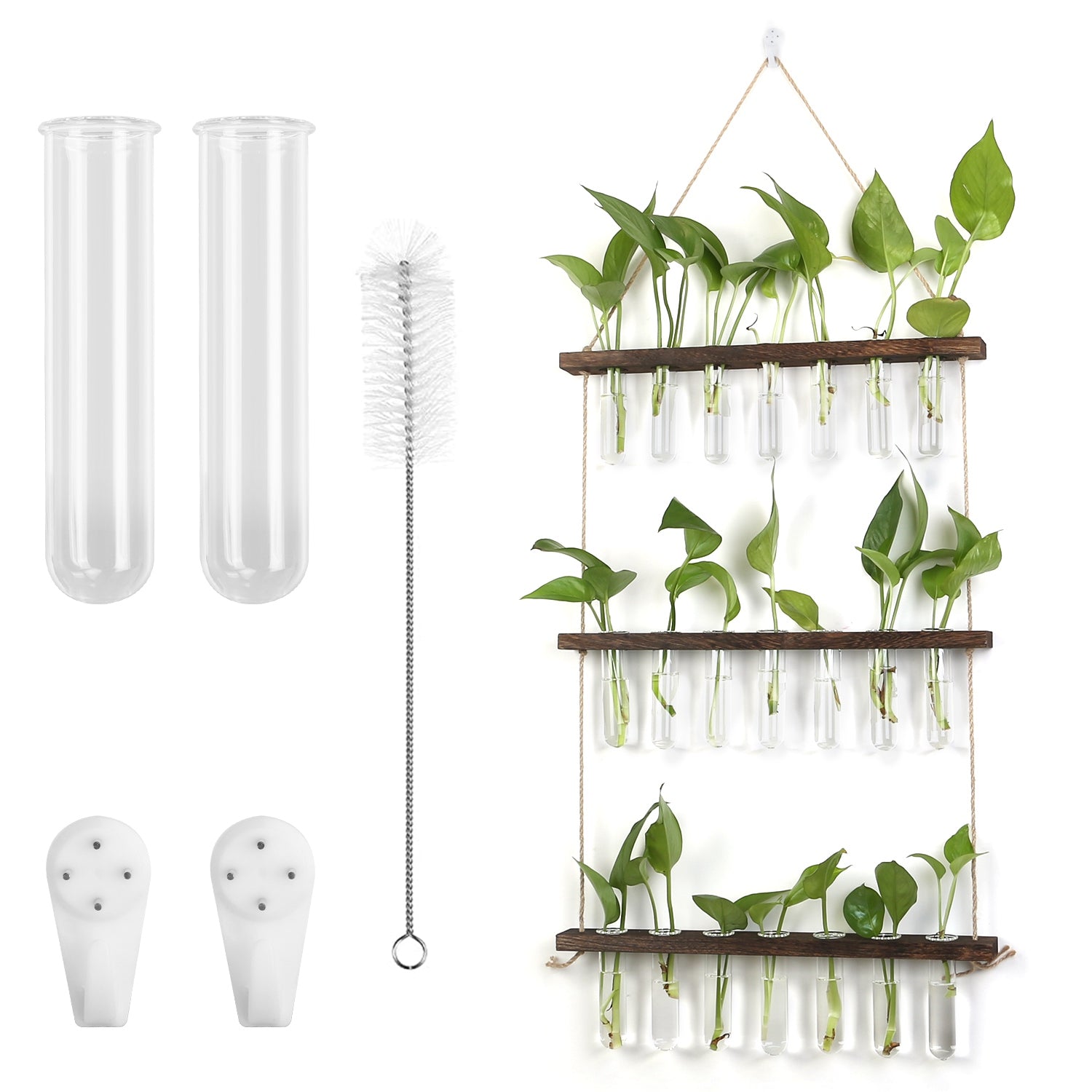 iMounTEK Wall Hanging Glass Planter 3 Tier 21 Tube Vase with Stand for Propagating Hydroponic Plants