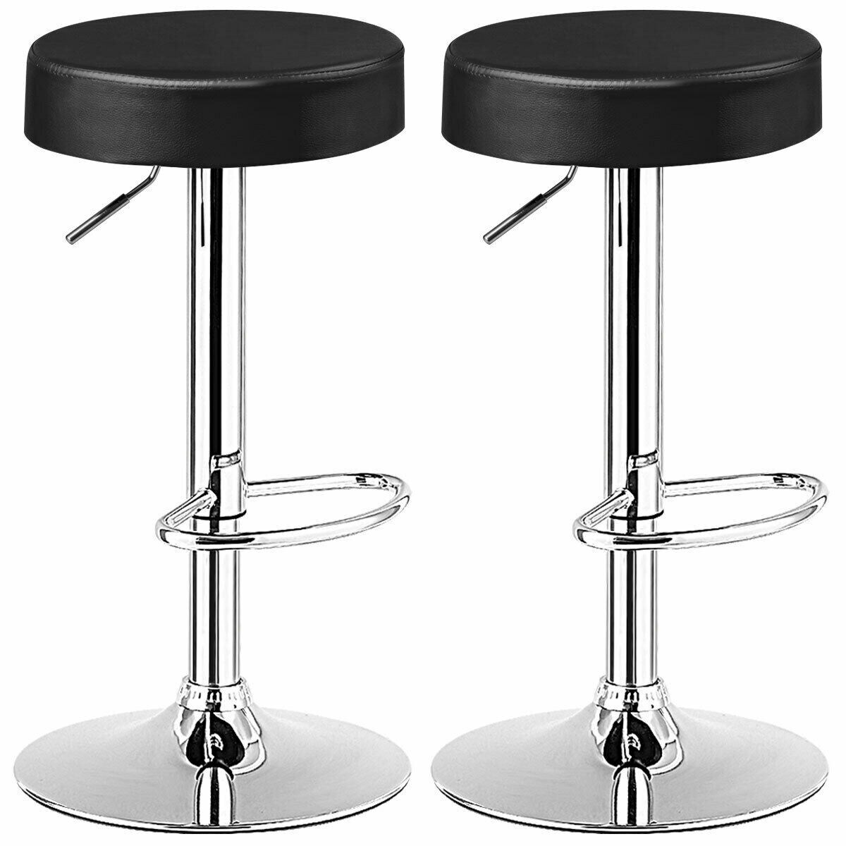 Adjustable Swivel Set of 2 Round Bar Stool Pub Chair-Black - 14