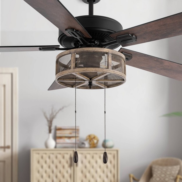 Led 5 blade Dixsie Woodgrain Caged Farmhouse Lighted Ceiling Fan River Of Goods