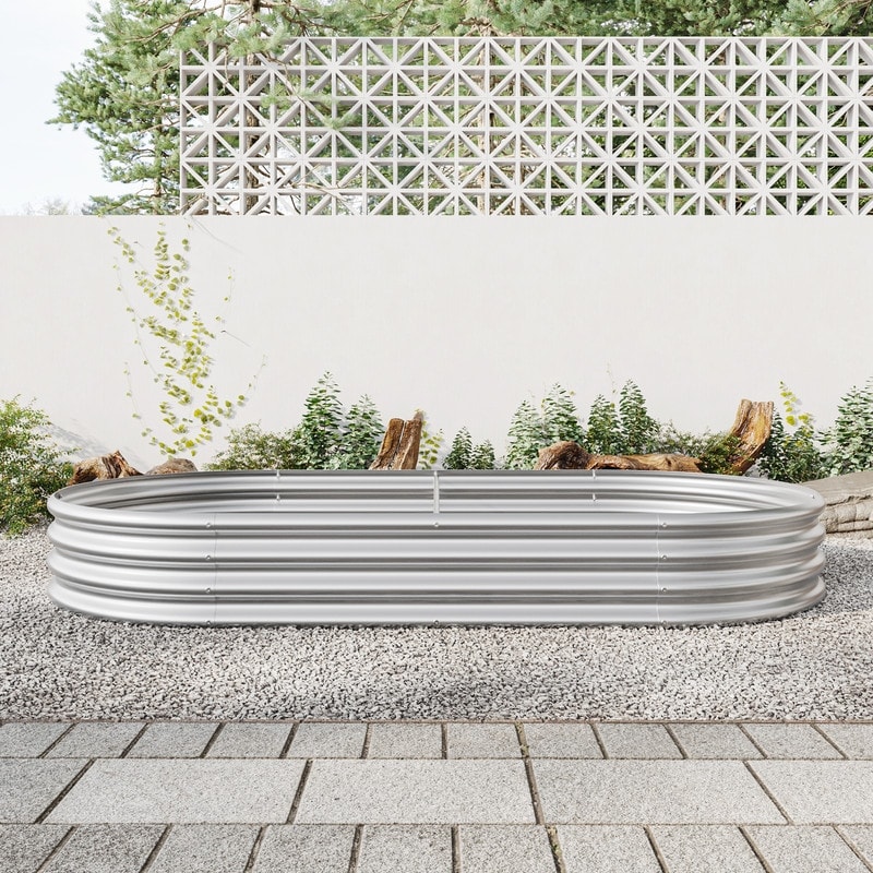 Oval shaped Large Raised Garden Bed  Galvanized Metal with Open Bottom