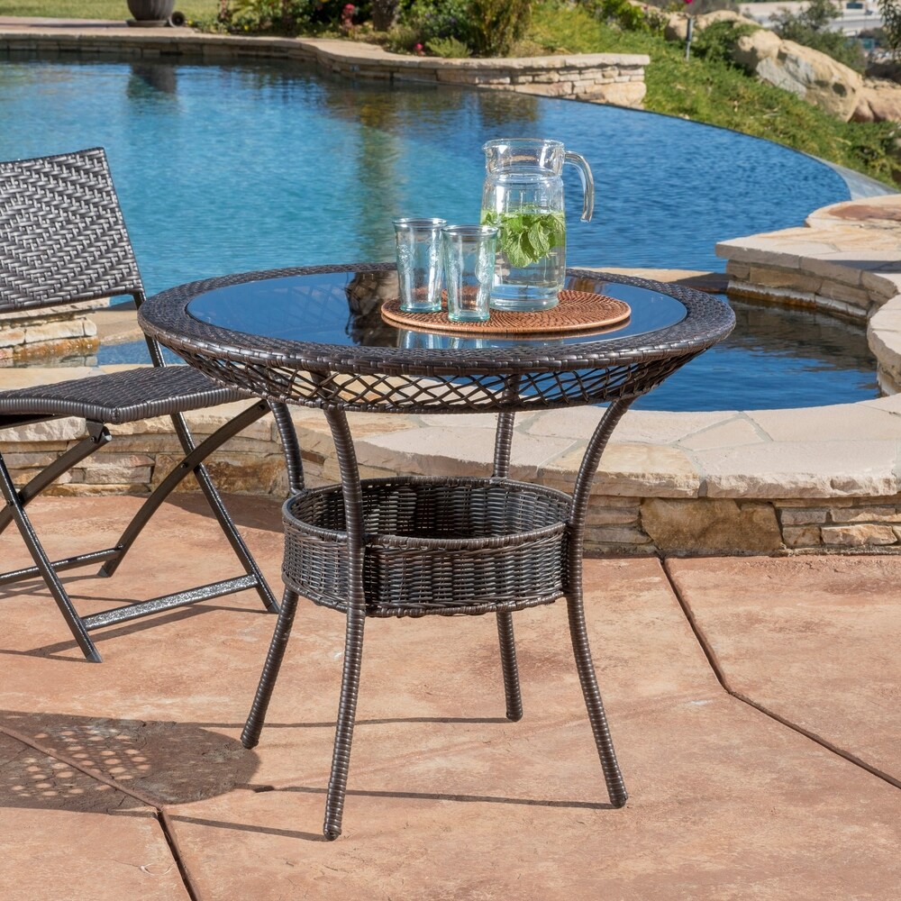 Figi Outdoor 34 inch Wicker Glass Table (ONLY) by Christopher Knight Home