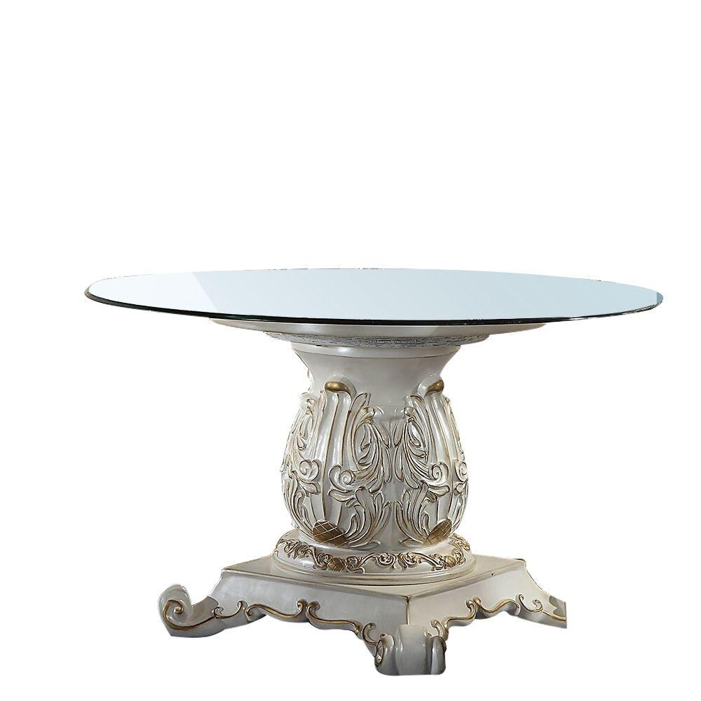 ACME Vendome Pedestal Round Dining Table in Antique Pearl