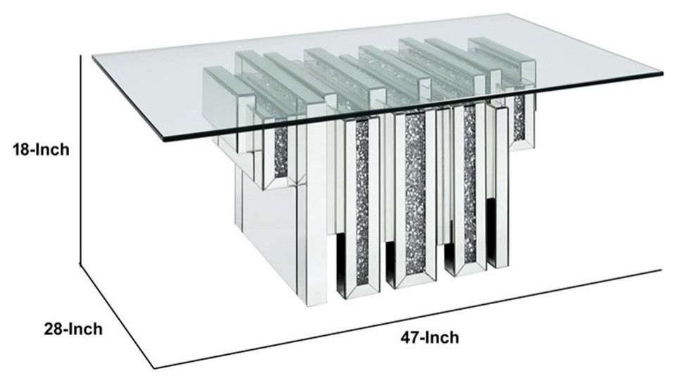 Benjaza Transitional Glass and Faux Stone Inlay Coffee Table in Silver/Clear   Contemporary   Coffee Tables   by Homesquare  Houzz