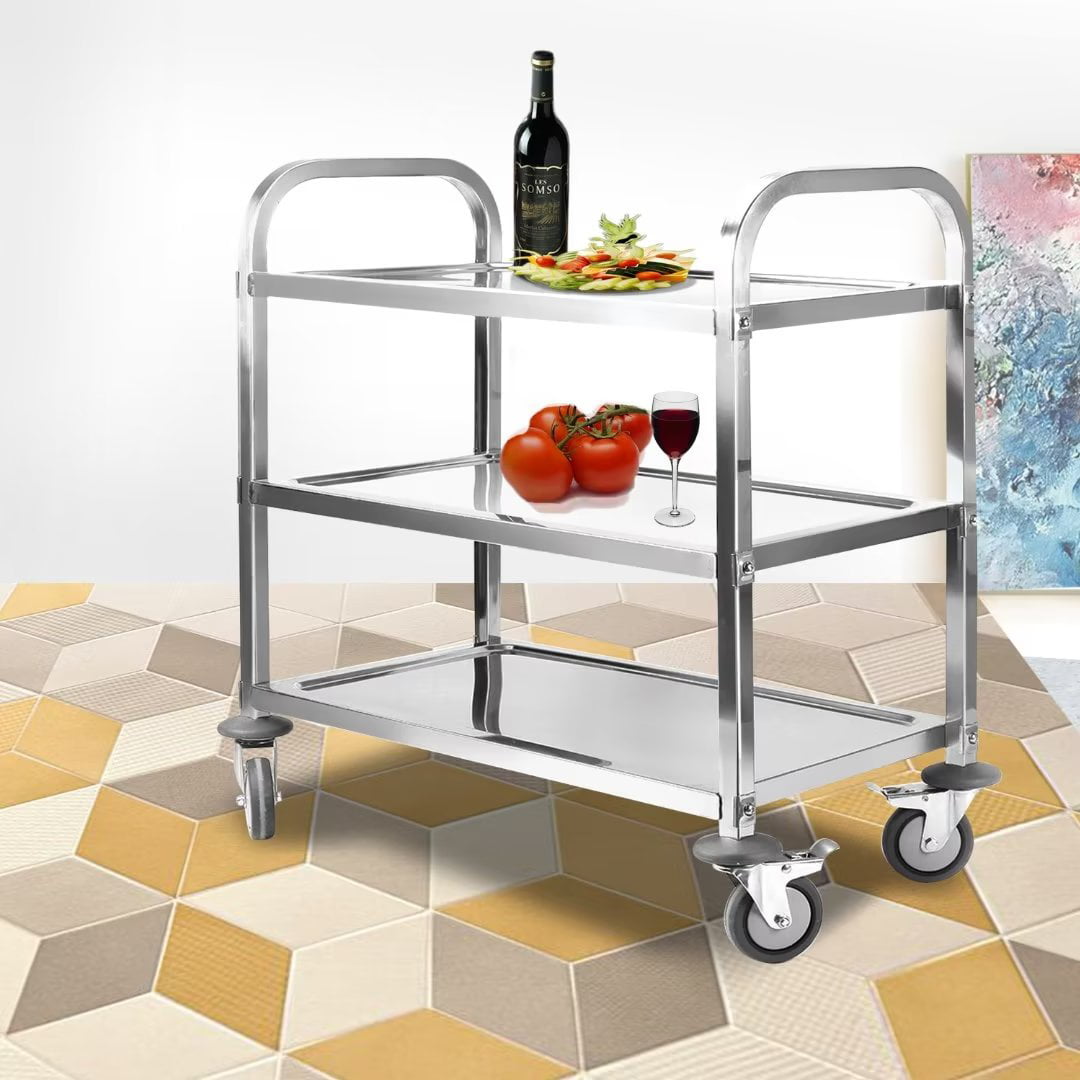 Nisorpa 3 Tier Stainless Steel Utility Rolling Cart Catering Trolley， BBQ， Summer Party， 37.4