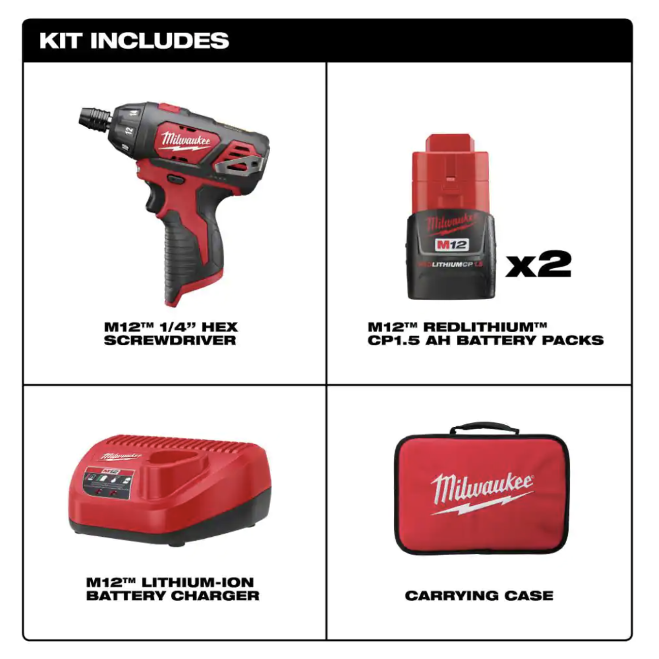 Milwaukee M12 12V Lithium-Ion Cordless 1/4 in. Hex Screwdriver Kit with SHOCKWAVEAlloy Steel Screwdriver Bit Set (72-Piece)