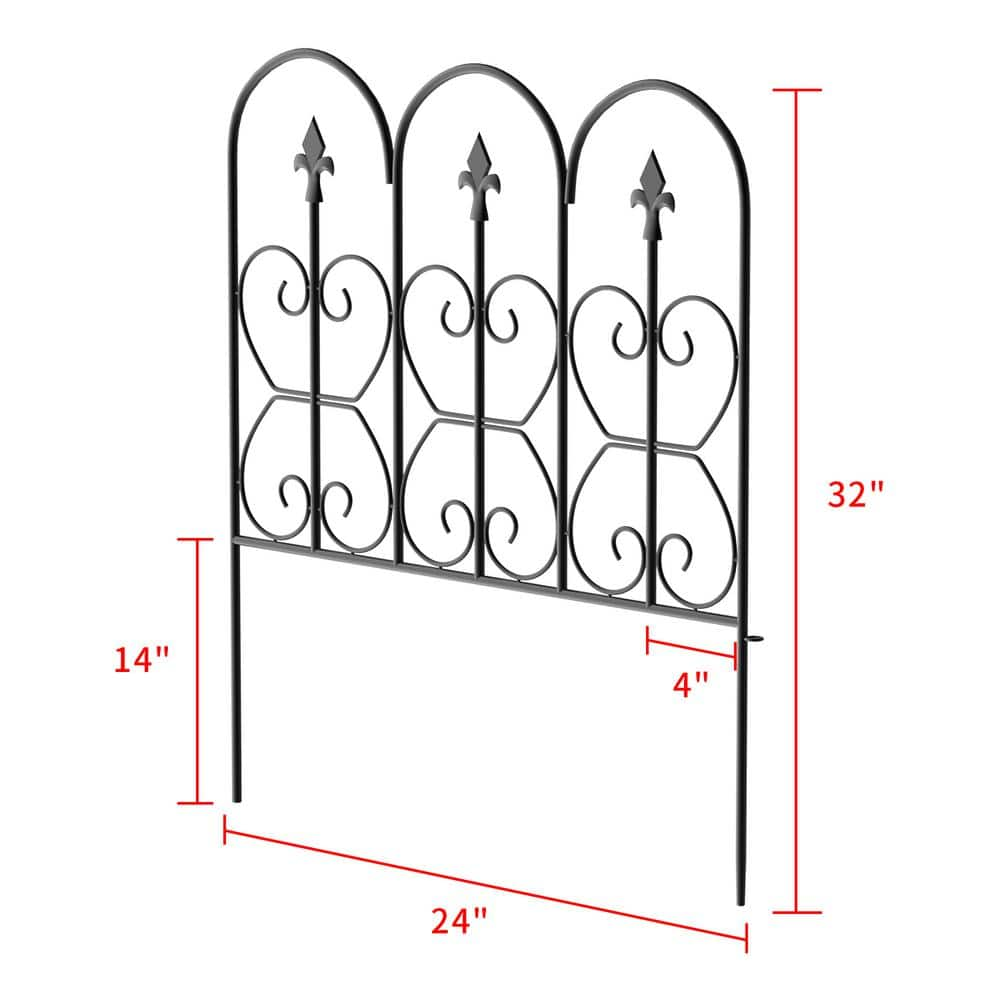 Kingdely 32 in. H x 24 in. Black Steel Garden Fence Panel Rustproof Decorative Garden Fence (10-Pack) TC-WFKF170054-02