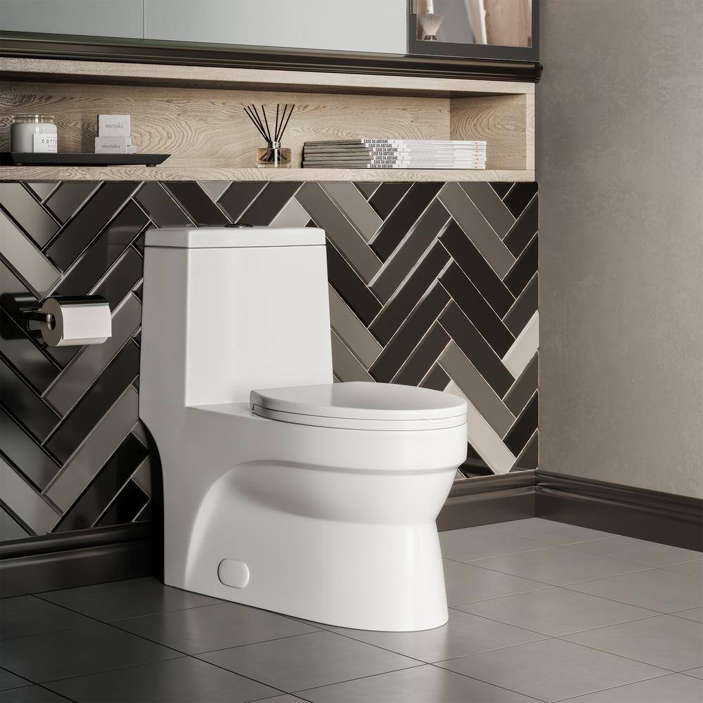 Swiss Madison Virage 1-piece 0.81.28 GPF Dual Flush Elongated Toilet in White Seat Included SM-1T118