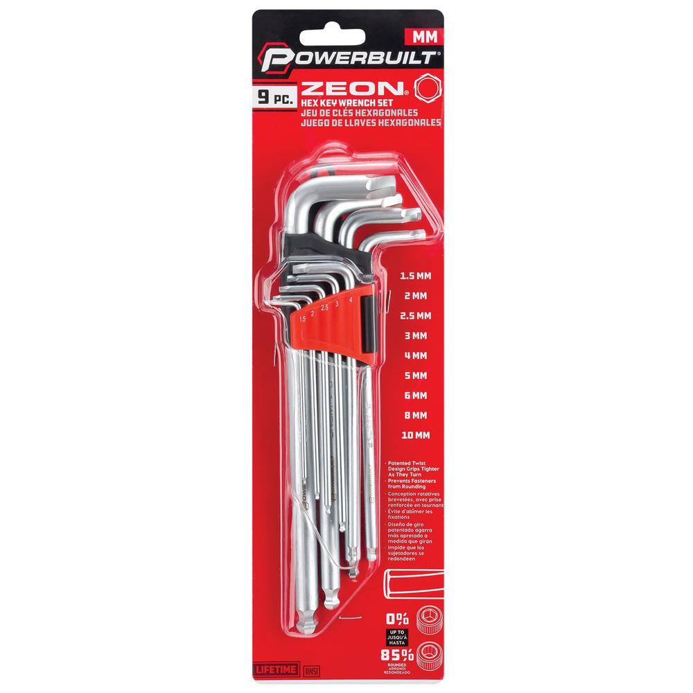 Powerbuilt 9 Piece Zeon Metric Hex Key Wrench Set for Damaged Fasteners 240095