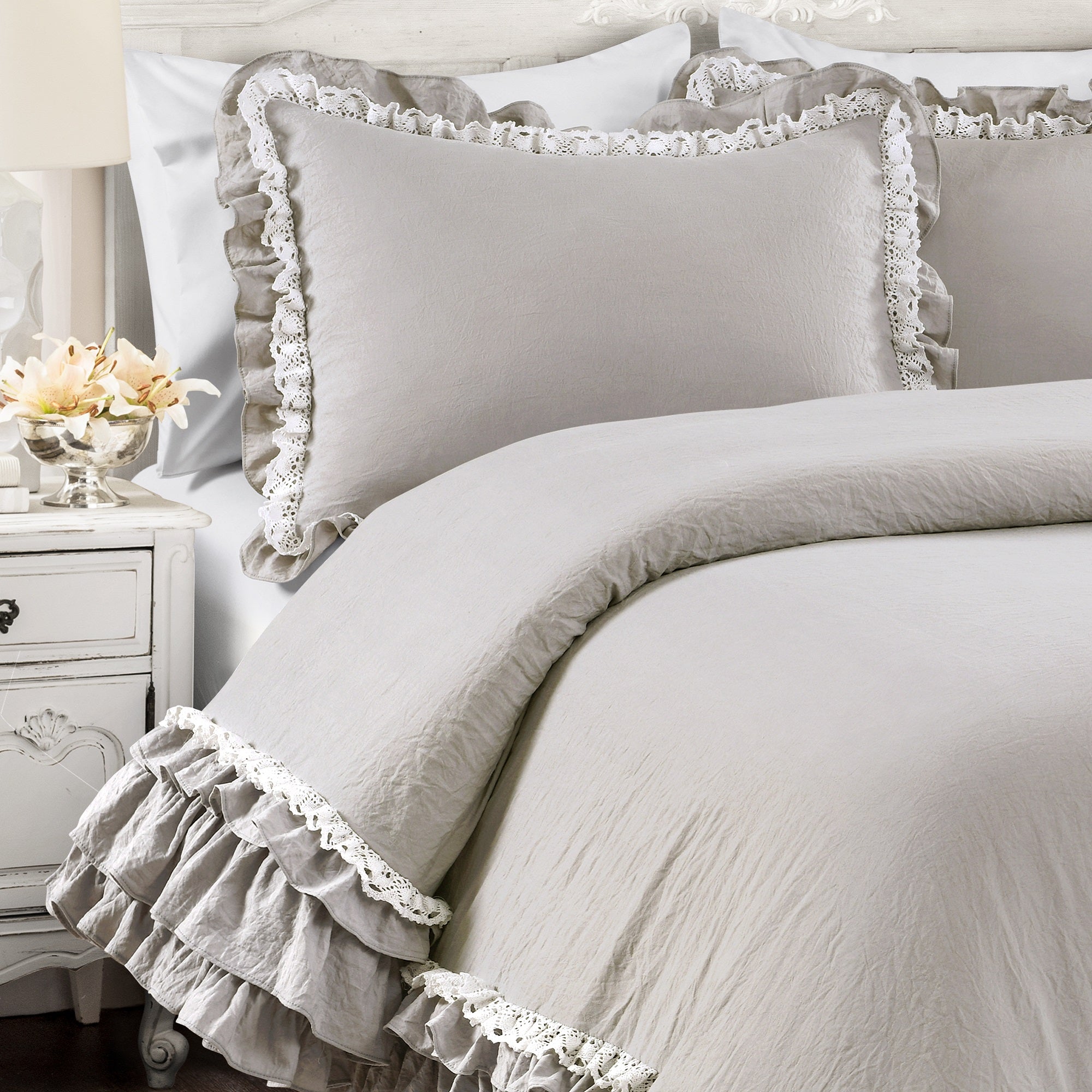 Ella Ruffle Lace 3 Piece Comforter Set