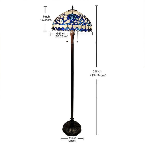 Rexi 18-inch Blue/White Flower Design Glass/Bronze -Style Floor Lamp