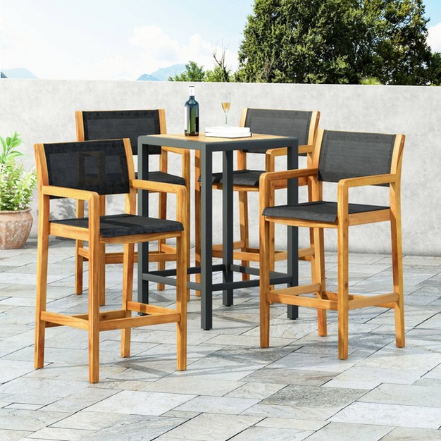 Fairfax 4pk Acacia Wood Bar Stools Teak black Christopher Knight Home