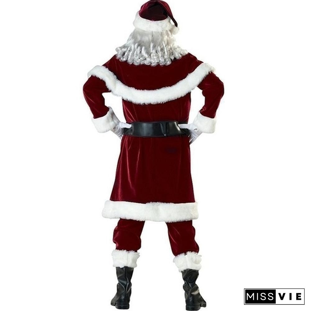 Christmas Cosplay Party Velvet Long Sleeve Robe Santa Claus Costumes for Adult Women/Men Luxury Christmas Princess Queen Party Long Dress